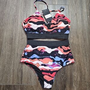 IconSwim Womens High Waisted Bikini Set Sz S Multicolor, Beach,Vacation